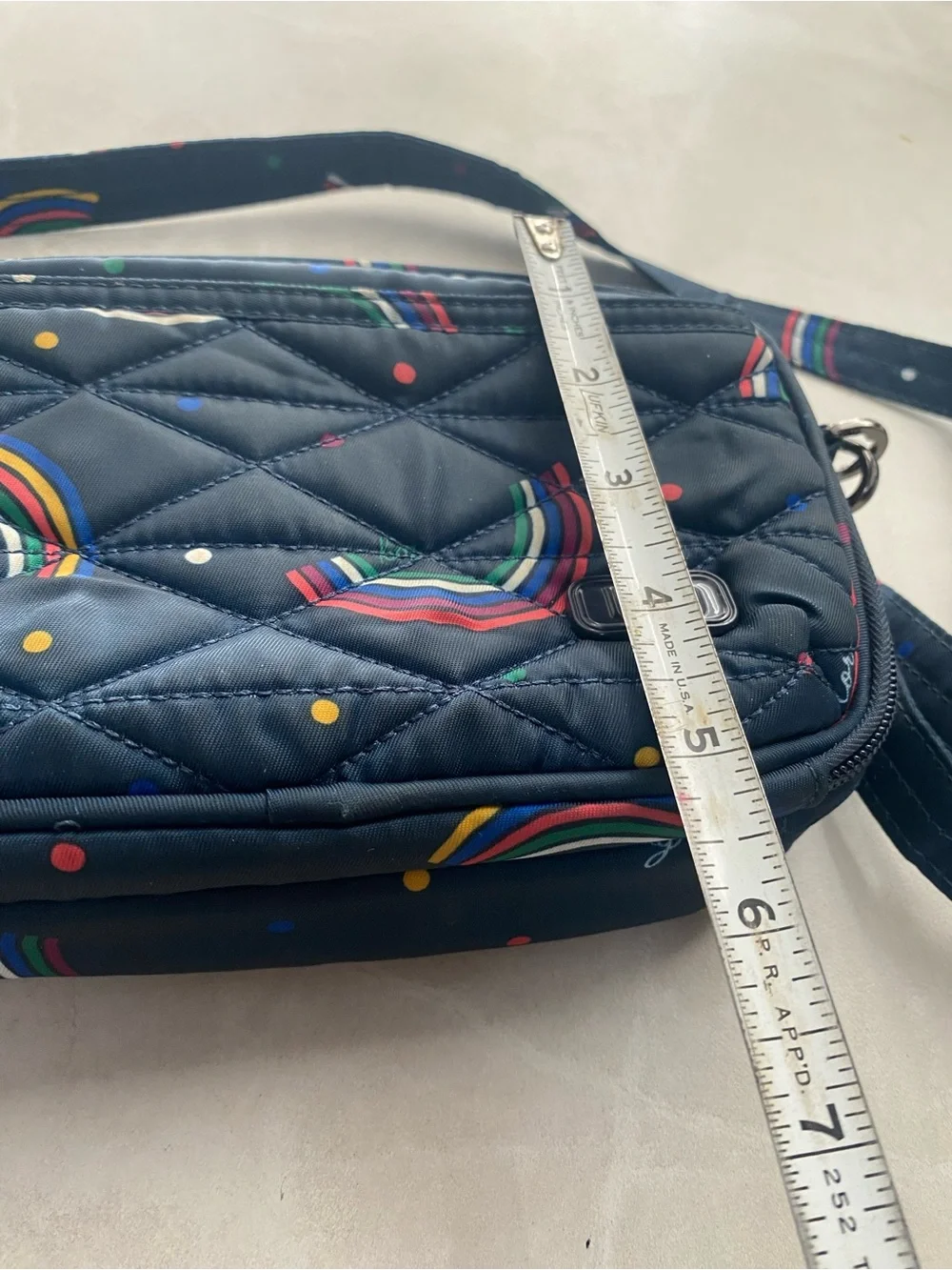 lug Navy Quilted Crossbody with Rainbow Print